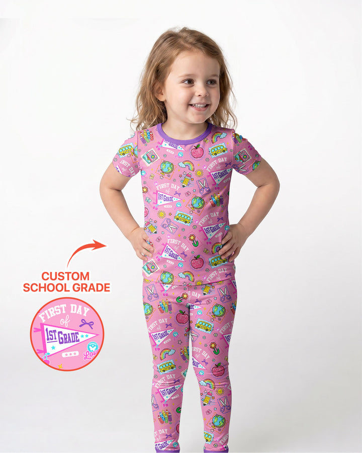 Custom Grade Girls School First Day Bamboo Two Piece Short Sleeve Pajama Set