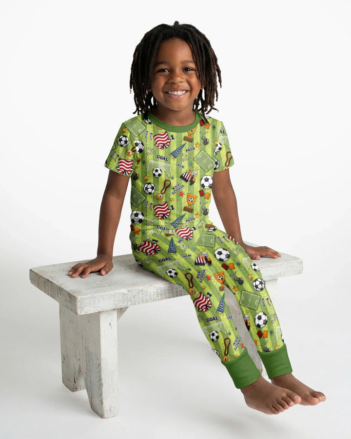 I Love Sports Soccer Bamboo Two Piece Short Sleeve Pajama Set