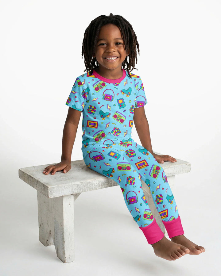 80s Retro Neon Bamboo Two Piece Short Sleeve Pajama Set