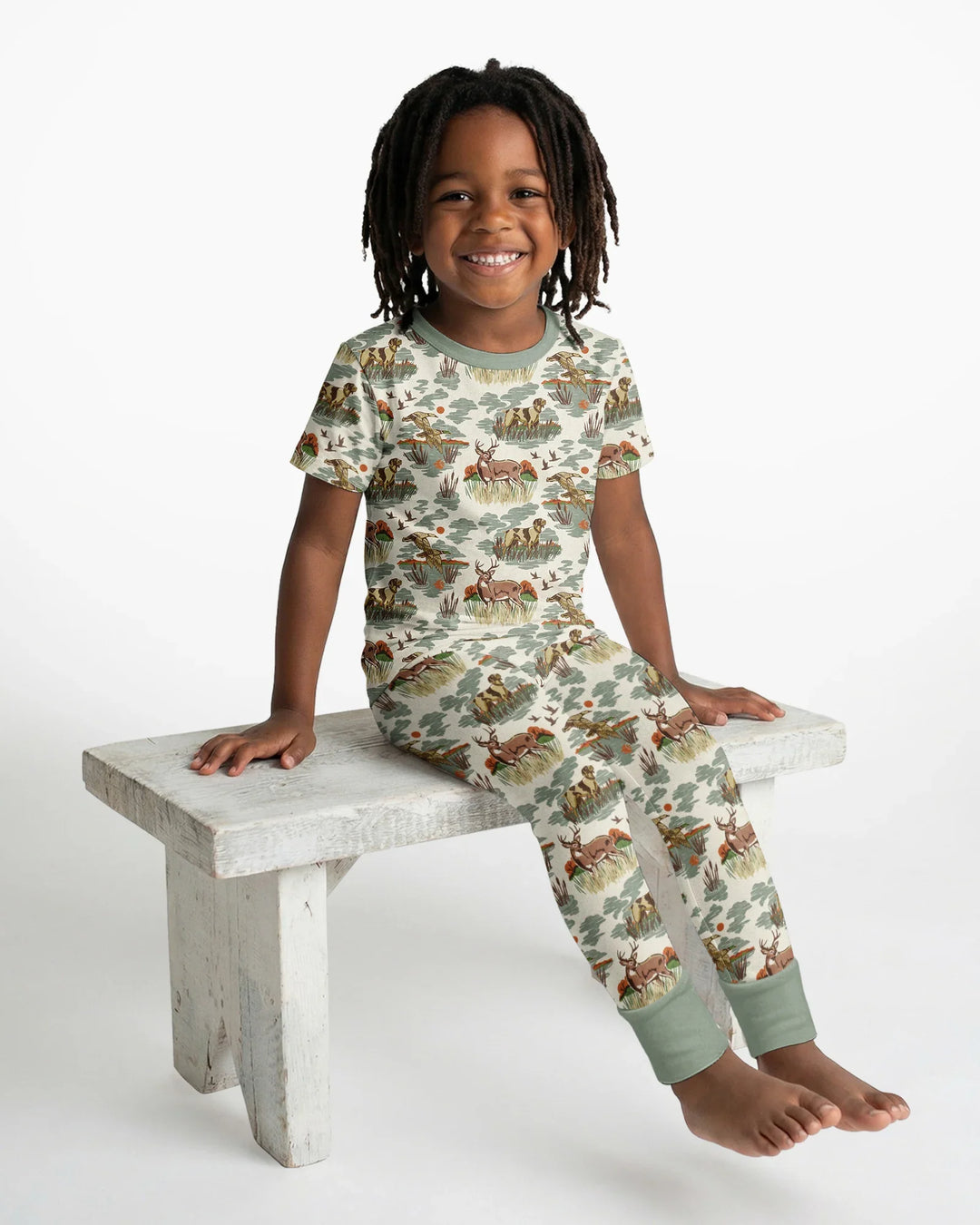 Vintage Hunting Season Daddy& Me Matching Bamboo Two Piece Short Sleeve Pajama Set