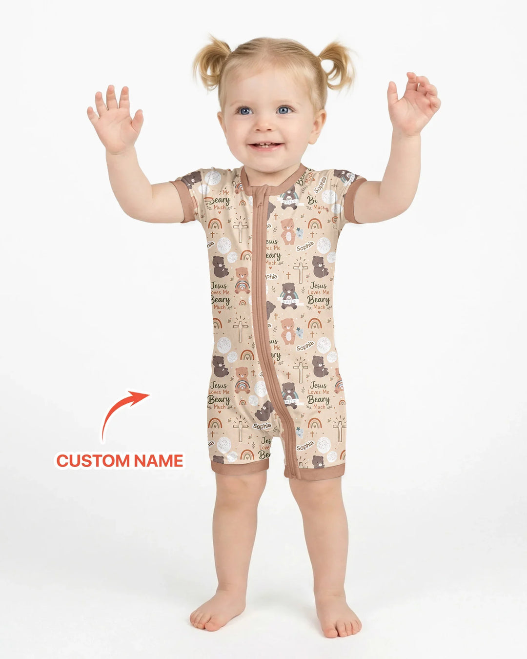 Custom Name Jesus Loves Me Beary Much Bamboo Shorty Zippy