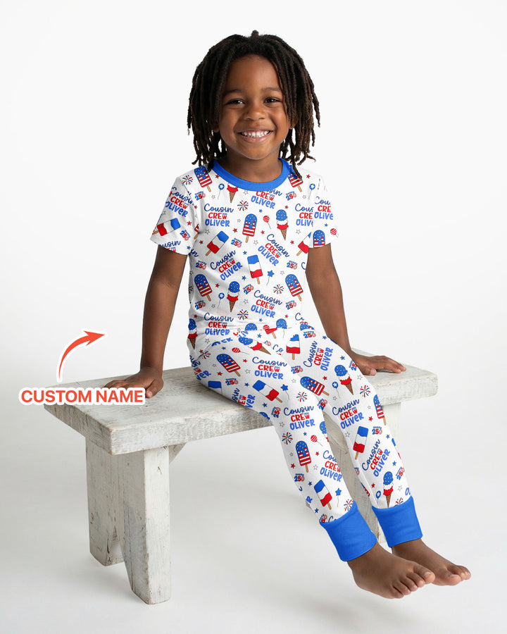 Custom Name 4th of July Cousin Crew Bamboo Two Piece Short Sleeve Pajama Set