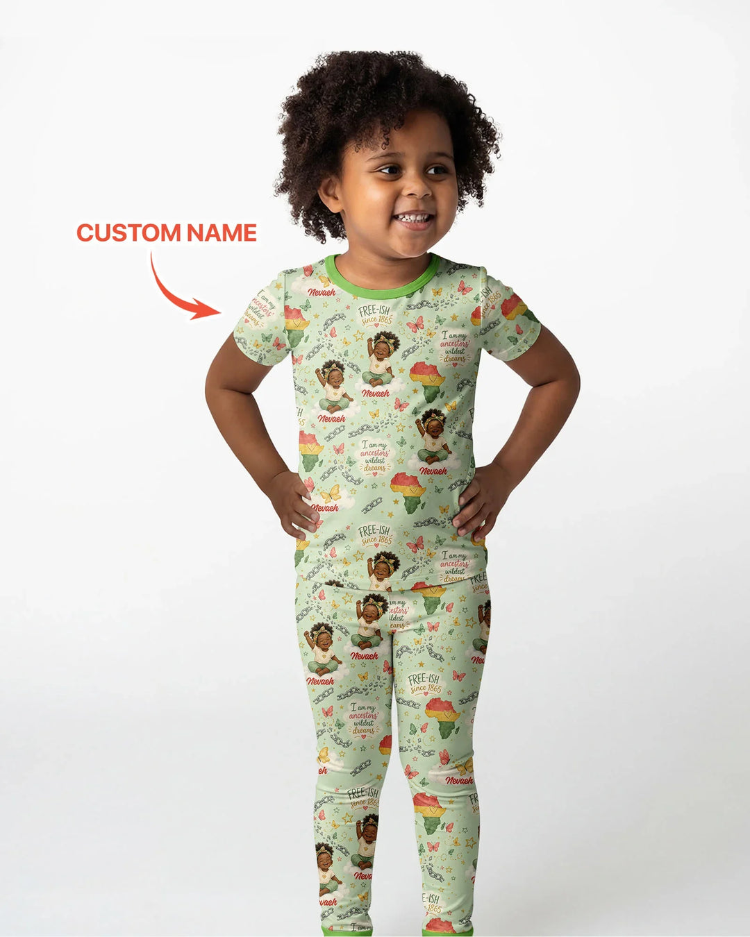 Custom Name Juneteenth I Am My Ancestors' Wildest Dream Bamboo Two Piece Short Sleeve Pajama Set