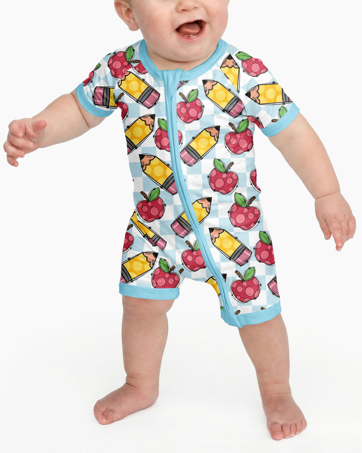 Checkered Apple Scribbles Bamboo Shorty Zippy