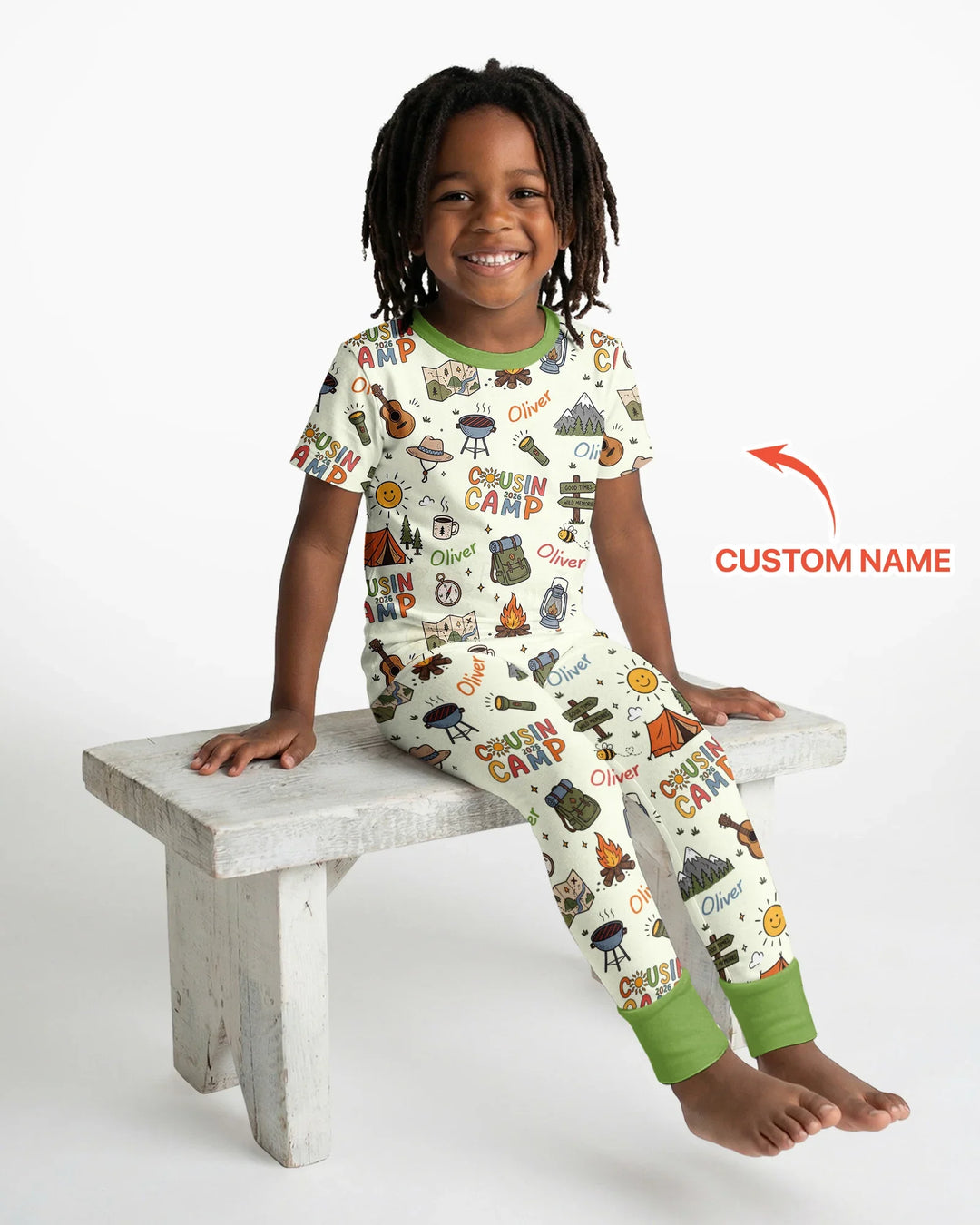 Custom Name Cousin Camp 2026 Bamboo Two Piece Short Sleeve Pajama Set