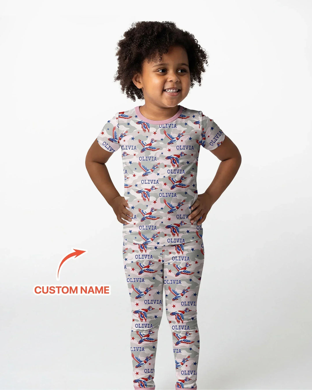 Custom Name America Mallard Duck Family Matching Bamboo Two Piece Short Sleeve Pajama Set