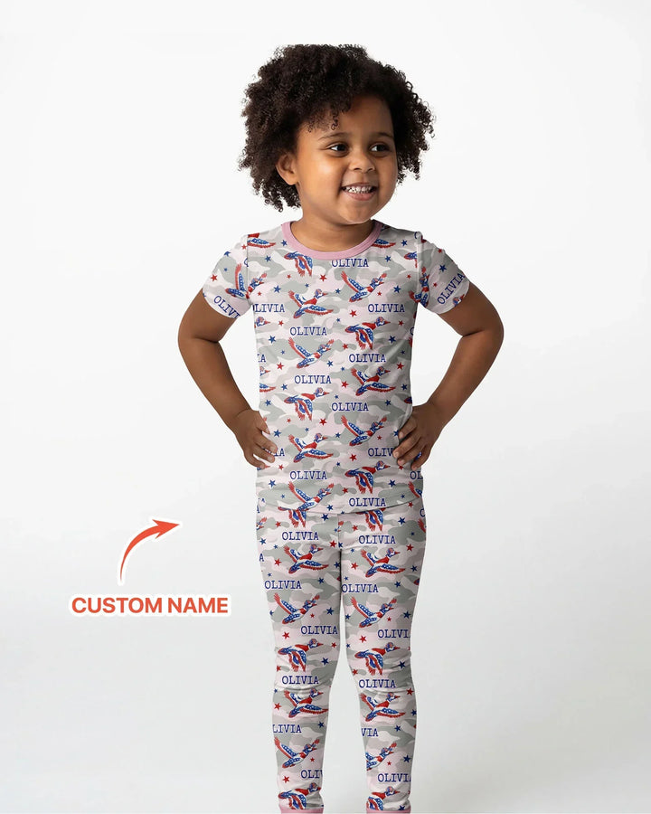 Custom Name America Mallard Duck Family Matching Bamboo Two Piece Short Sleeve Pajama Set