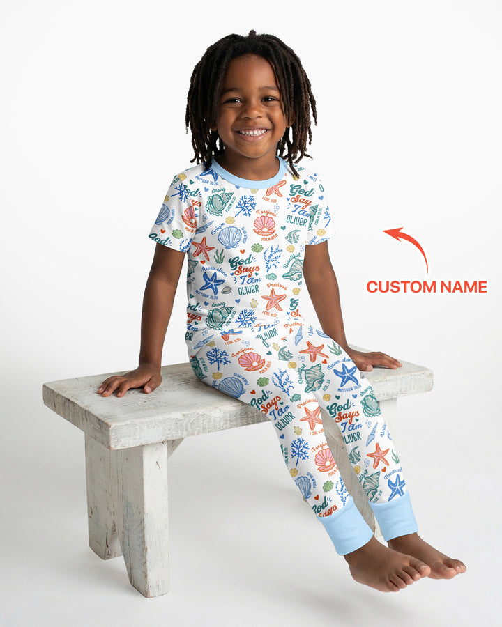 Coastal God Says I Am Custom Name Bamboo Two Piece Short Sleeve Pajama Set