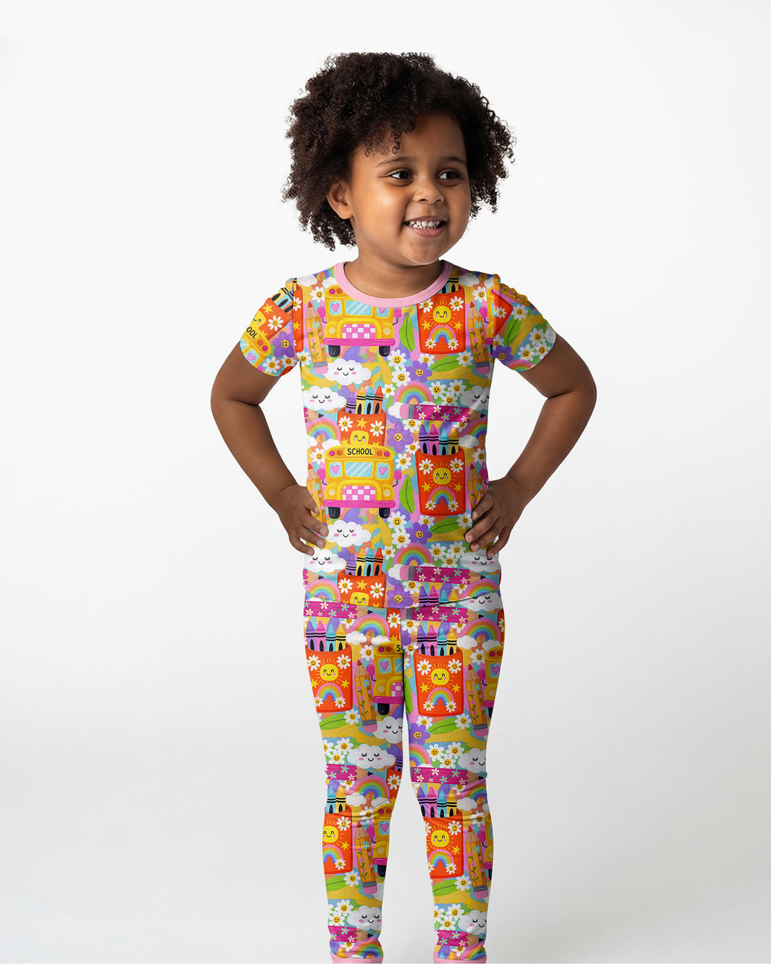 Retro Happy Classroom Bamboo Two Piece Short Sleeve Pajama Set