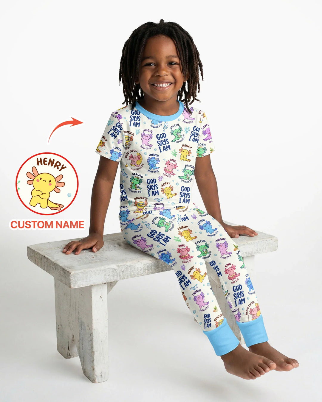 Axolotl God Says I Am Custom Name Bamboo Two Piece Short Sleeve Pajama Set