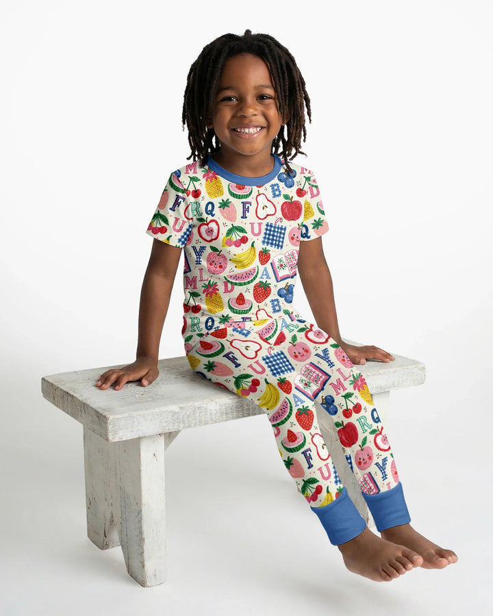 Back To School Fruit Alphabet Bamboo Two Piece Short Sleeve Pajama Set