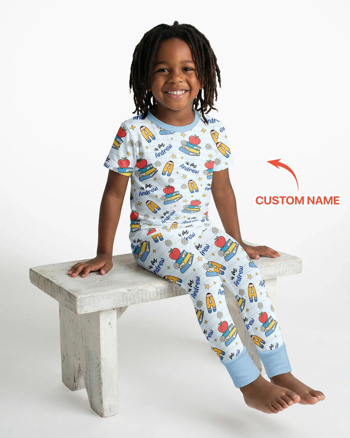 First Day of School Bamboo Two Piece Short Sleeve Shorts Pajama Set