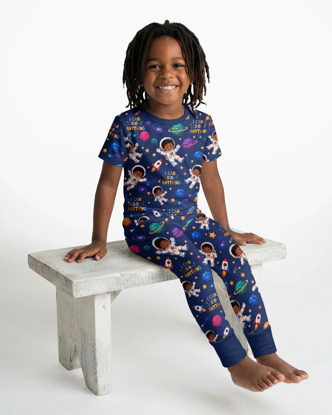 Black Astronaut I Can Do Anything Bamboo Two Piece Short Sleeve Pajama Set