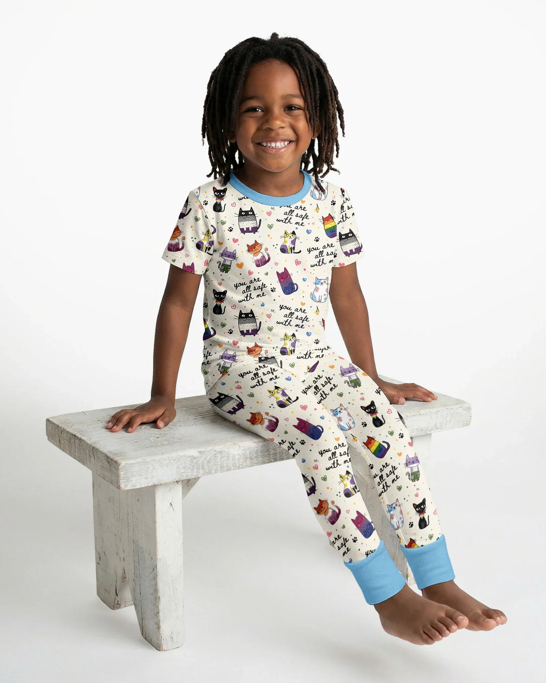 Loved & Safe Kitties Family Matching Bamboo Two Piece Short Sleeve Pajama Set