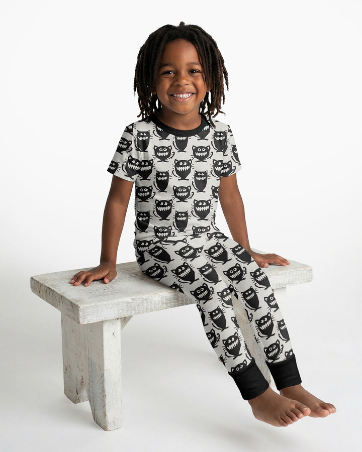 Halloween Monster Cats Bamboo Two Piece Short Sleeve Pajama Set