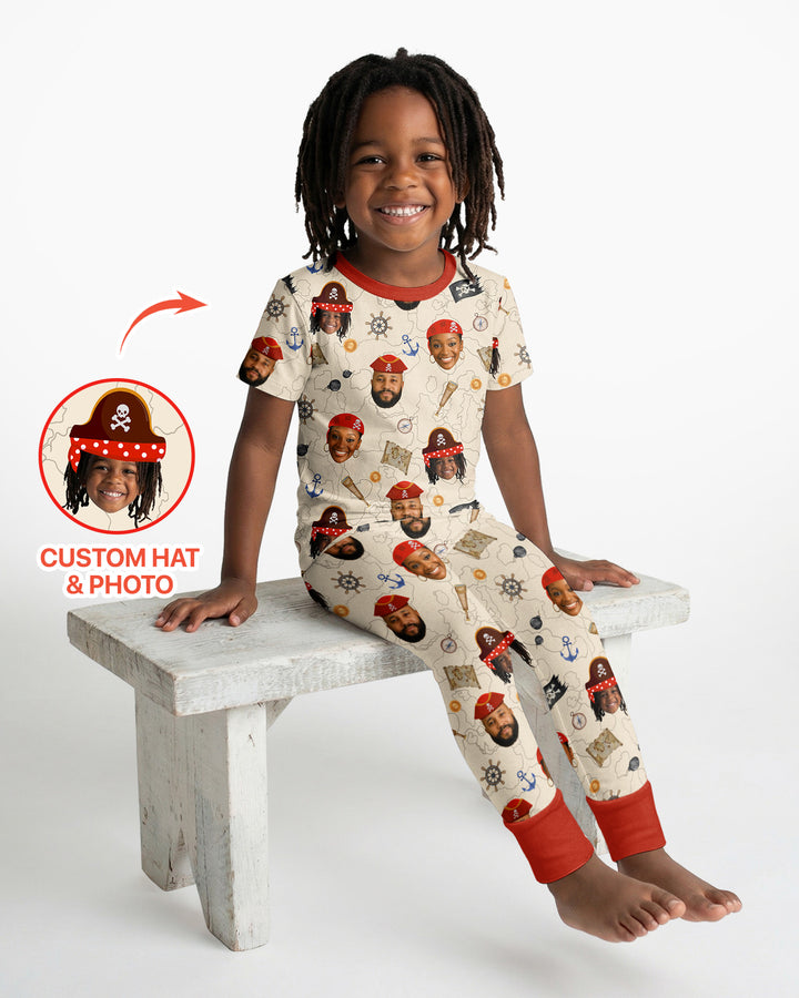 Custom Photo Treasure Map Adventures Family Matching Bamboo Two Piece Short Sleeve Pajama Set