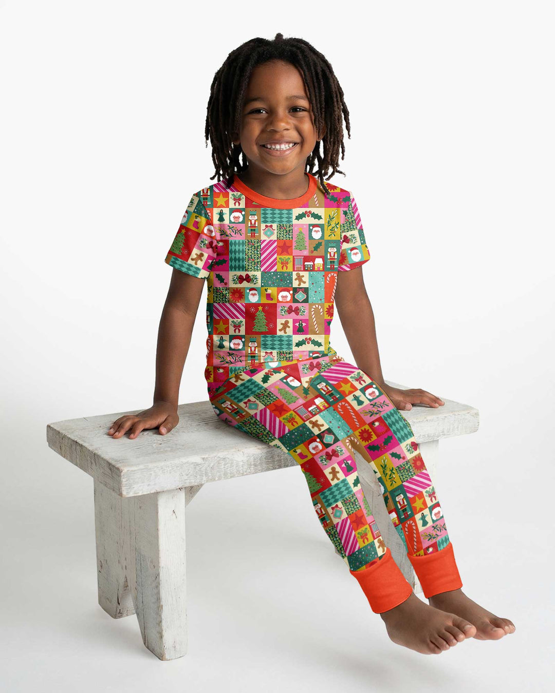 Maximalist Christmas Collage Bamboo Two Piece Short Sleeve Pajama Set