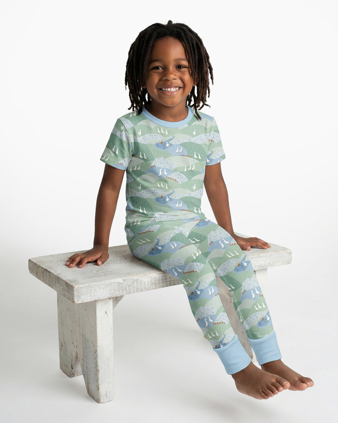 Wandering Geese Family Matching Bamboo Two Piece Short Sleeve Pajama Set