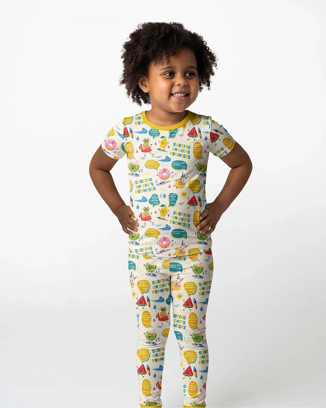 Summer Fruits Surfing On God's Promises Bamboo Two Piece Short Sleeve Pajama Set