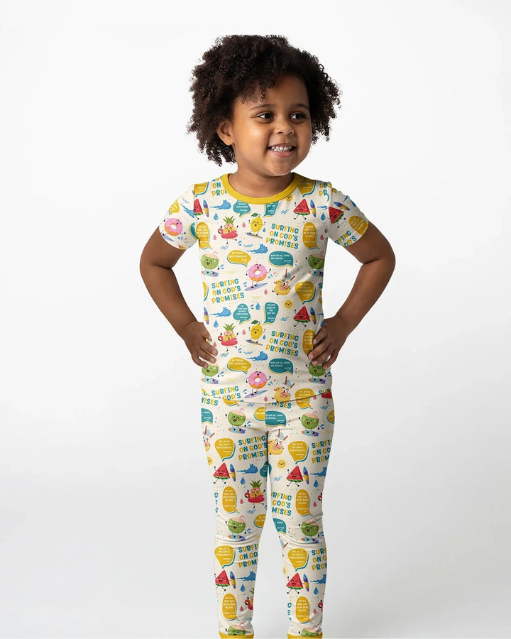 Summer Fruits Surfing On God's Promises Bamboo Two Piece Short Sleeve Pajama Set