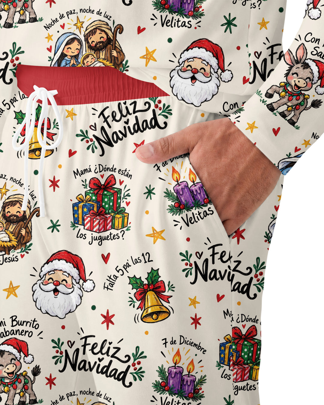 Whimsical Feliz Navidad Christmas Bamboo Men's Pajama Set