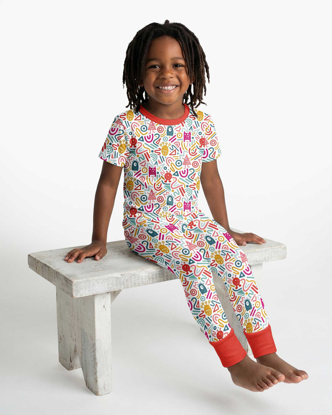 Rainbow Monster Party Bamboo Two Piece Short Sleeve Pajama Set