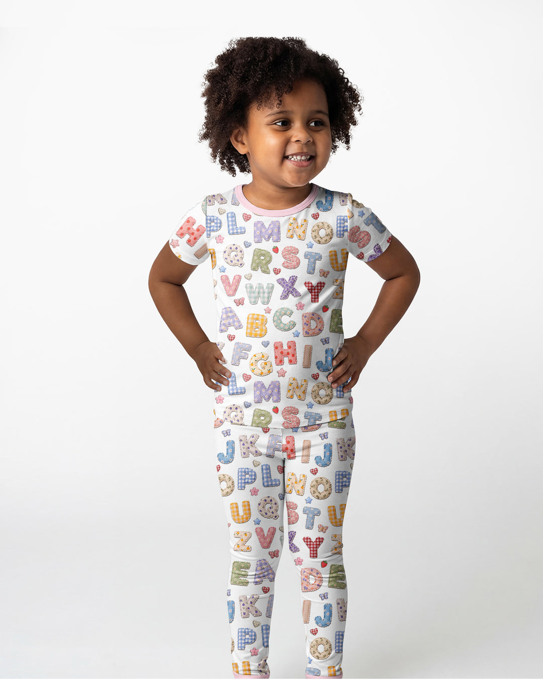 Fabric Alphabet Letters Bamboo Two Piece Short Sleeve Pajama Set