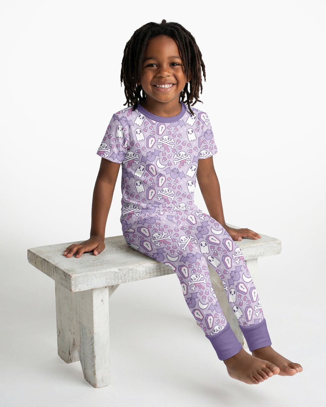 Cute Ghost Halloween Pastel Purple Spooky Bamboo Two Piece Short Sleeve Pajama Set