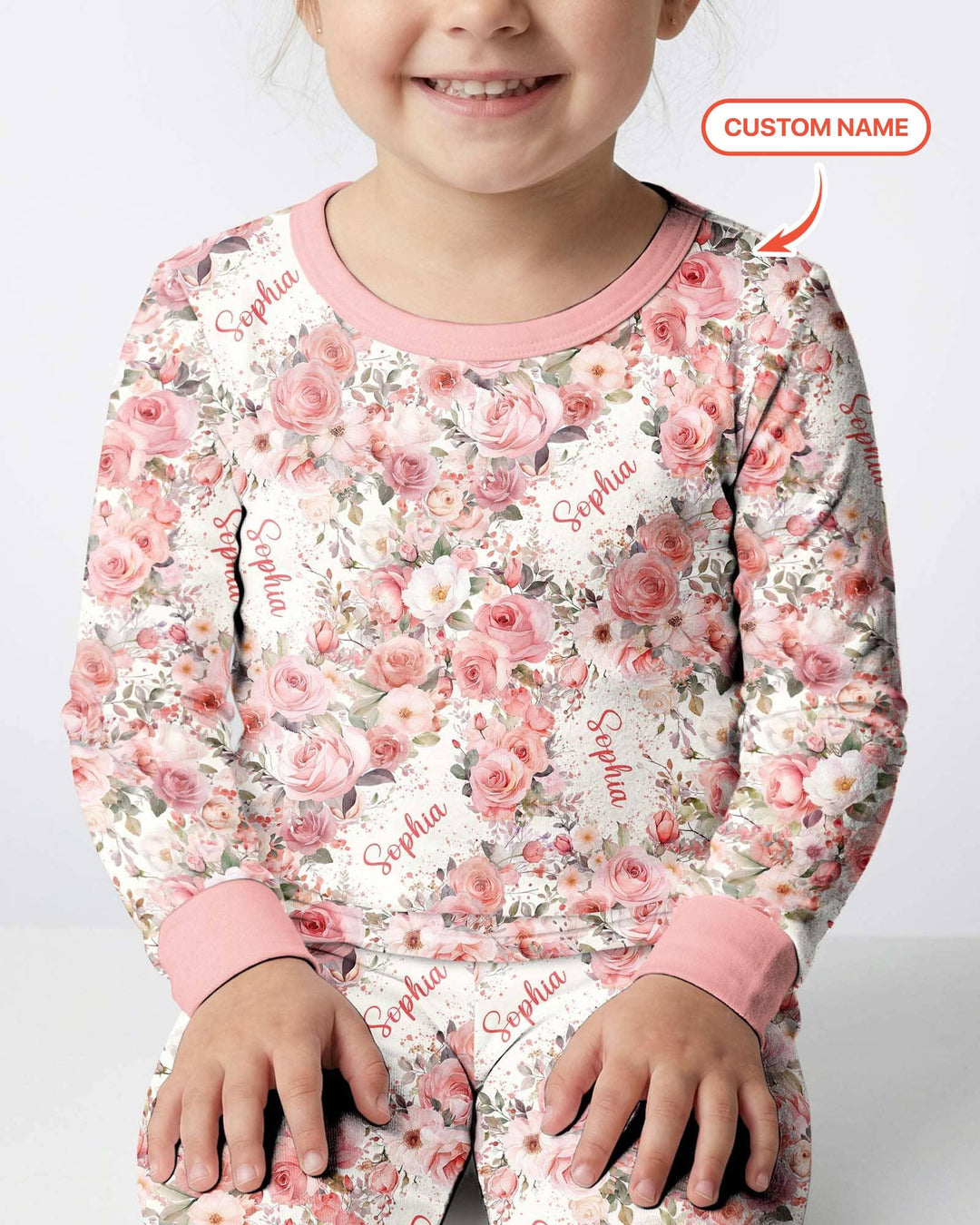 Custom Name Birth Month Flowers Bamboo Two Piece Long Sleeve Pajama Set