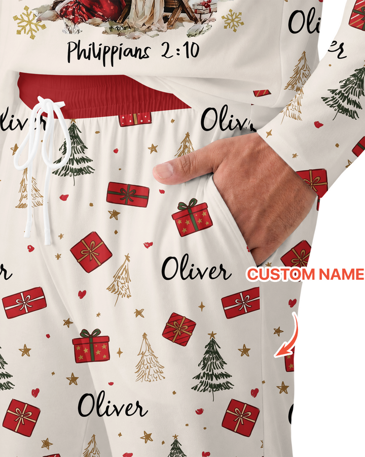 Every Knee Shall Bow Custom Name Mommy And Me Matching Bamboo Men's Pajama Set