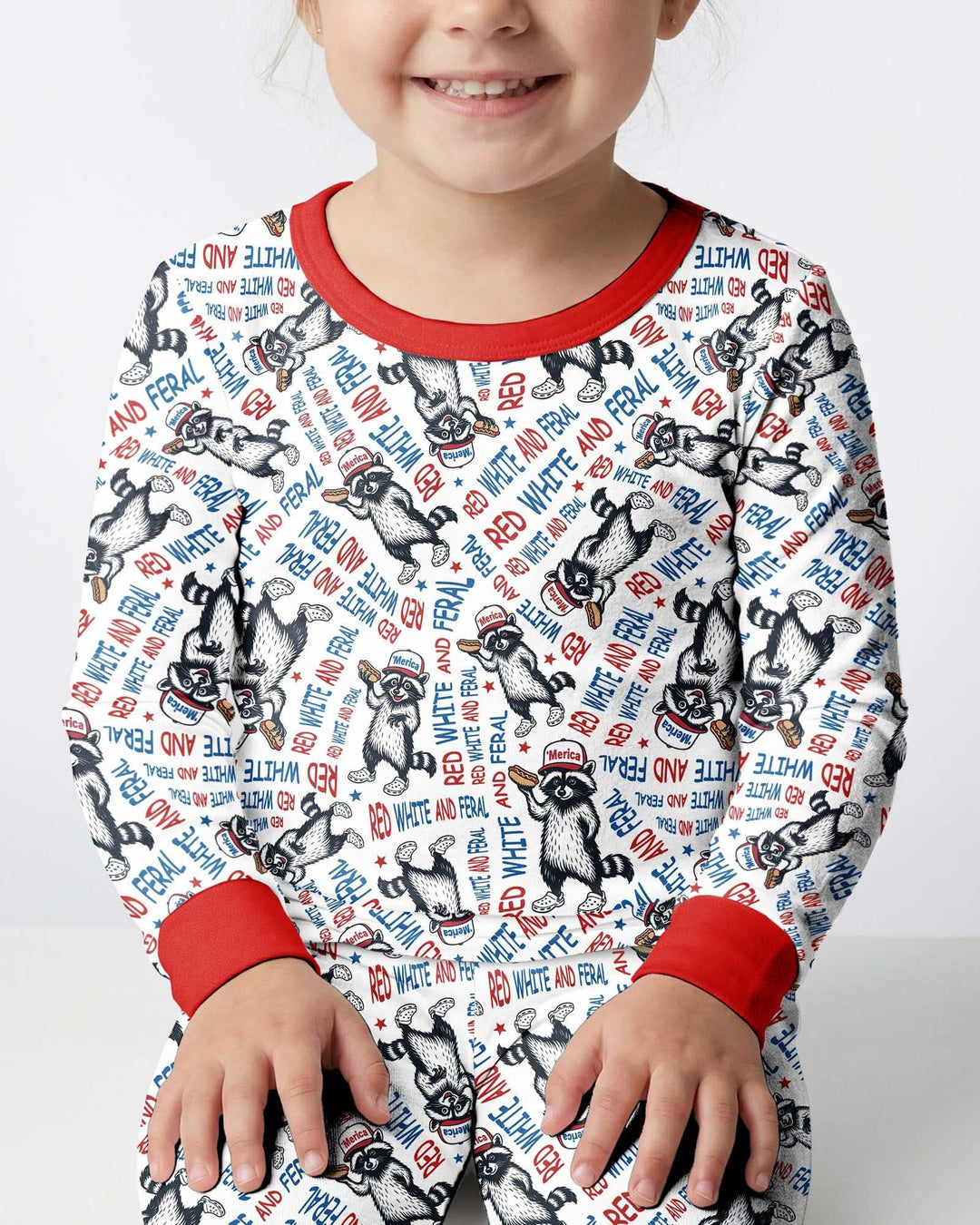 Red White and Feral Bamboo Two Piece Long Sleeve Pajama Set