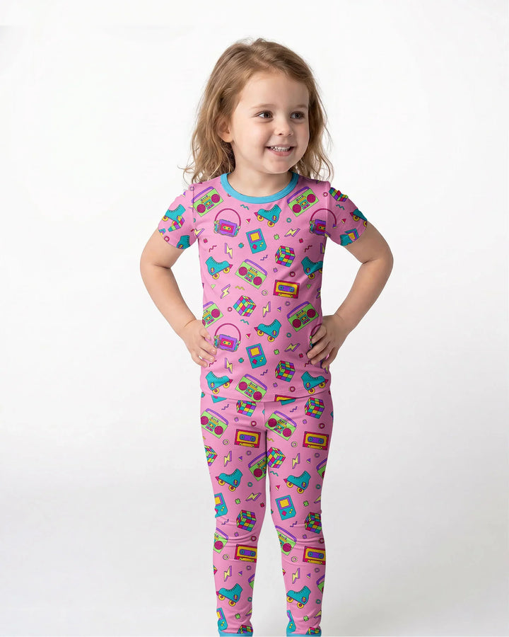 80s Retro Neon Bamboo Two Piece Short Sleeve Pajama Set