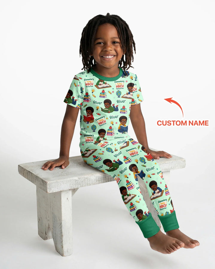 Custom Name Elementary Today HBCU Tomorrow Bamboo Two Piece Short Sleeve Pajama Set