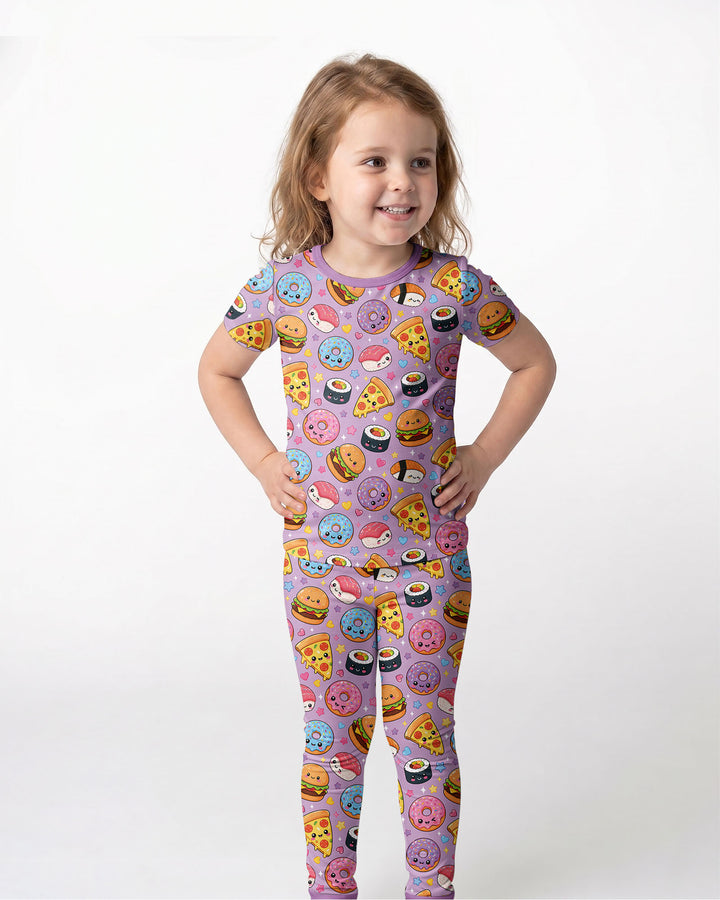 Kawaii Snack Party Bamboo Two Piece Short Sleeve Pajama Set