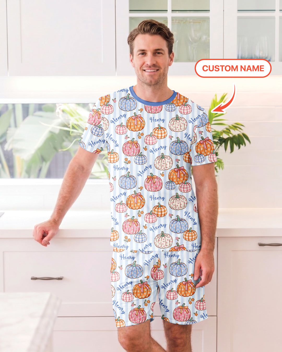 Custom Name Pumpkin Patch Bamboo Men Short Sleeve Short Pajama Set