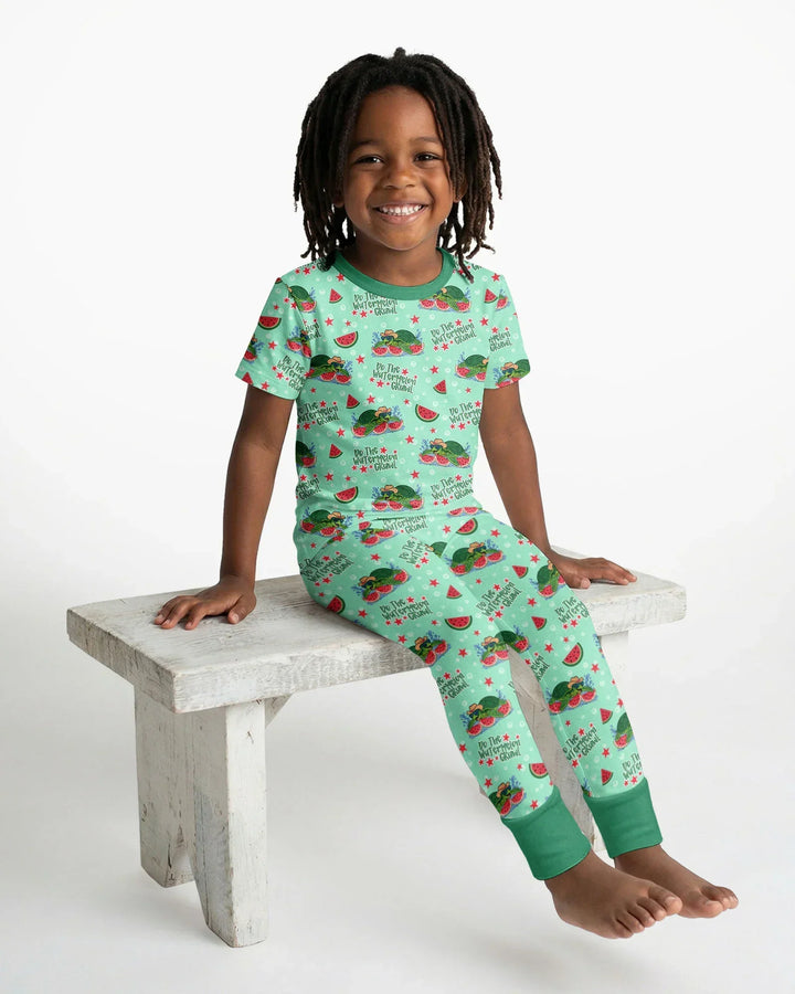 Watermelon Turtle Family Matching Bamboo Two Piece Short Sleeve Pajama Set