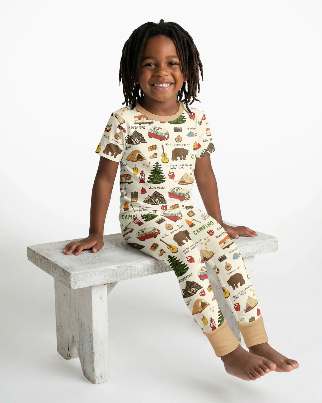 Outdoor Camping Adventure Family Matching Bamboo Two Piece Short Sleeve Pajama Set