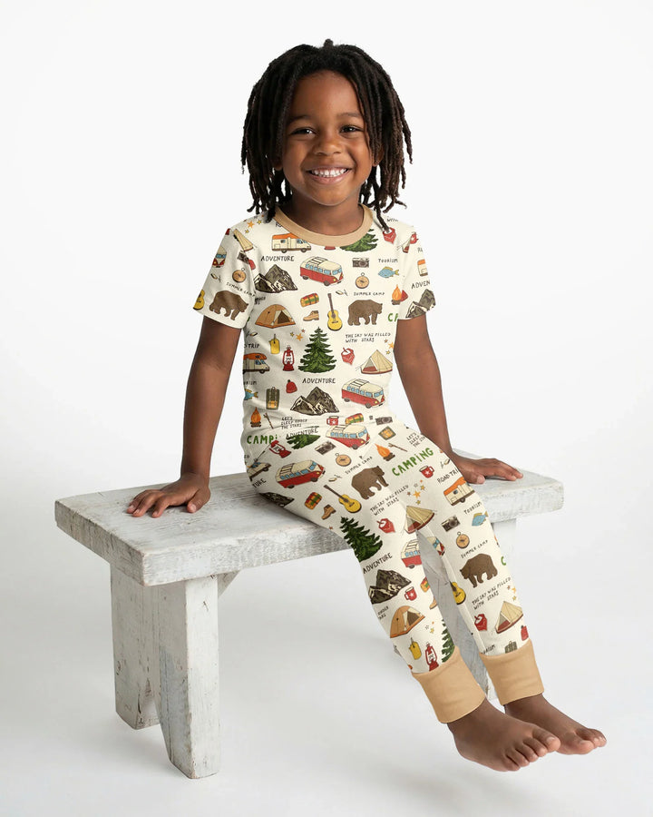 Outdoor Camping Adventure Family Matching Bamboo Two Piece Short Sleeve Pajama Set
