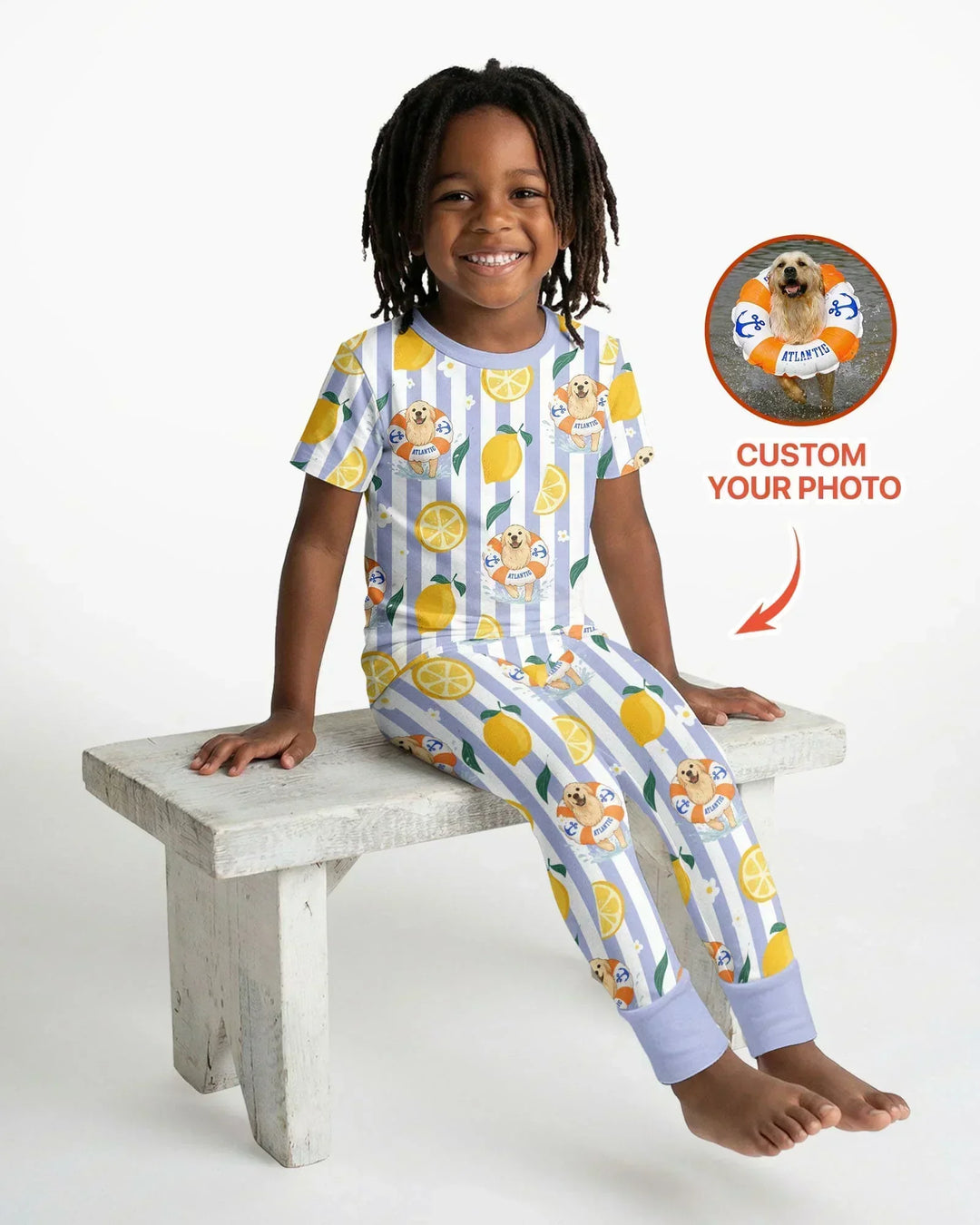 Custom Image Summer Lemon Bamboo Two Piece Short Sleeve Pajama Set