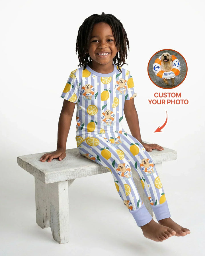 Custom Image Summer Lemon Bamboo Two Piece Short Sleeve Pajama Set