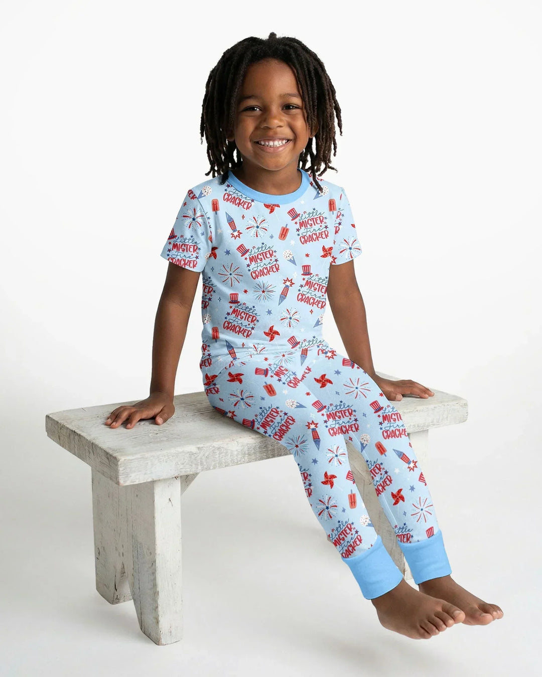 Little Miss Firecracker 4th July Bamboo Two Piece Short Sleeve Pajama Set