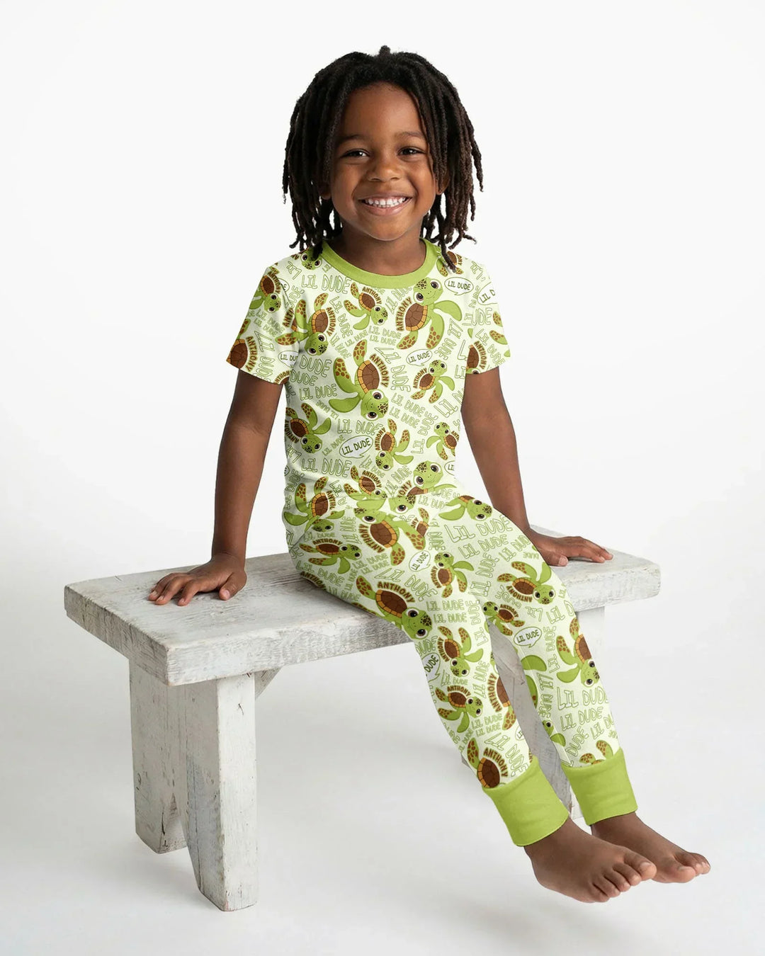 Custom Name Version Father and Son Turtle Bamboo Two Piece Short Sleeve Pajama Set