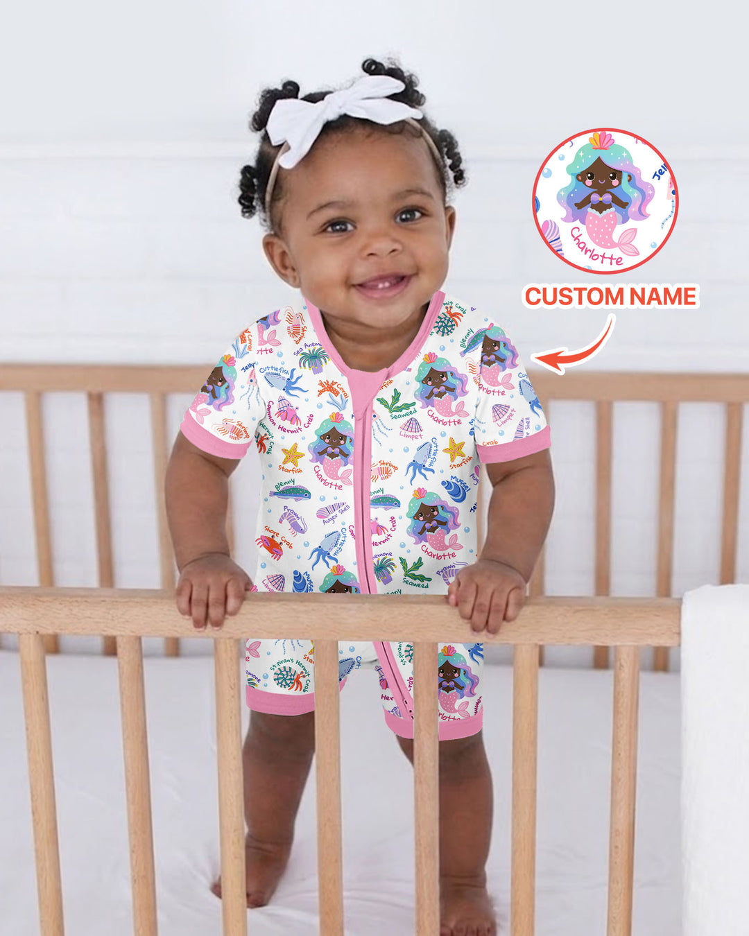 Personalized Cute Mermaid Bamboo Shorty Zippy