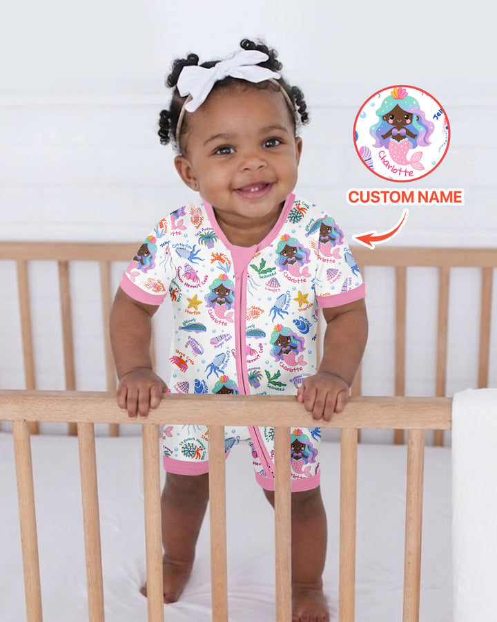 Personalized Cute Mermaid Bamboo Shorty Zippy