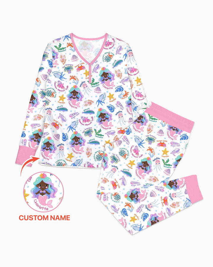 Personalized Cute Mermaid Bamboo Women Pajama Set