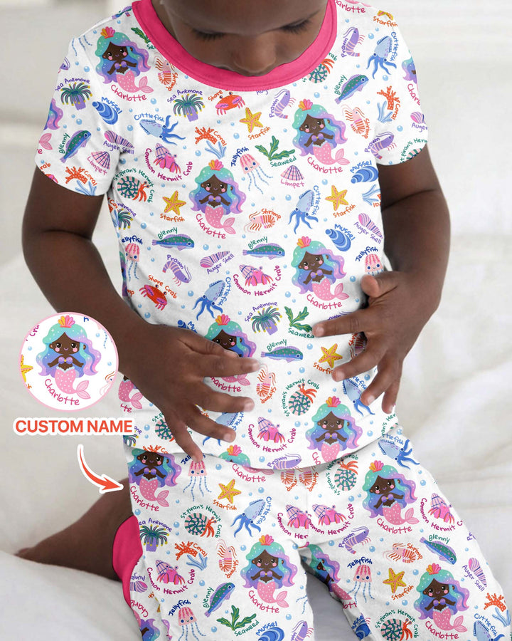 Personalized Cute Mermaid Bamboo Two Piece Short Sleeve Pajama Set