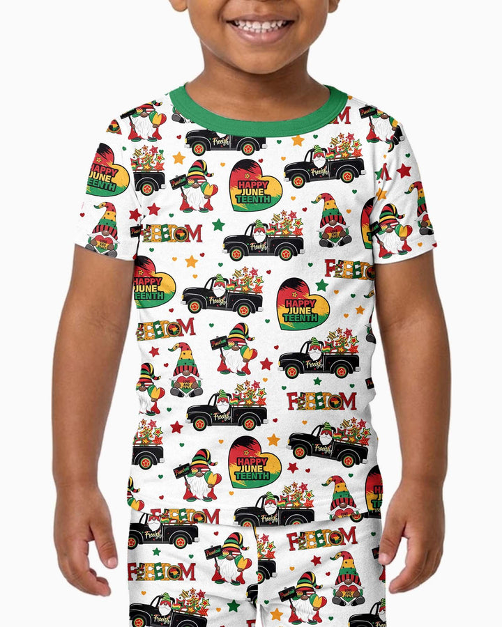 Gnome Happy Juneteenth Bamboo Two Piece Short Sleeve Pajama Set