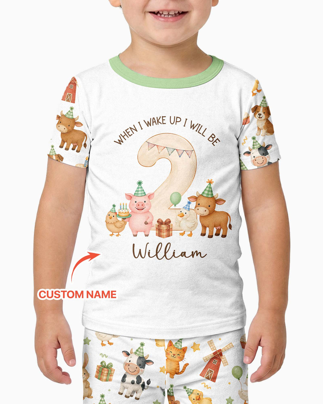 Personalized Farm Animals When I Wake Up I Will Be Birthday Bamboo Two Piece Short Sleeve Pajama Set
