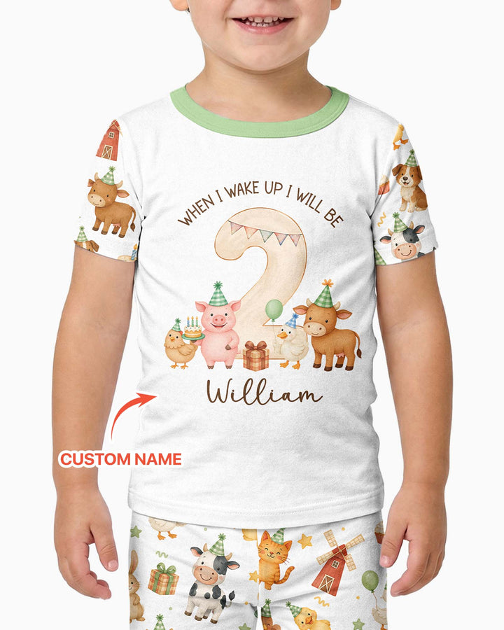 Personalized Farm Animals When I Wake Up I Will Be Birthday Bamboo Two Piece Short Sleeve Pajama Set