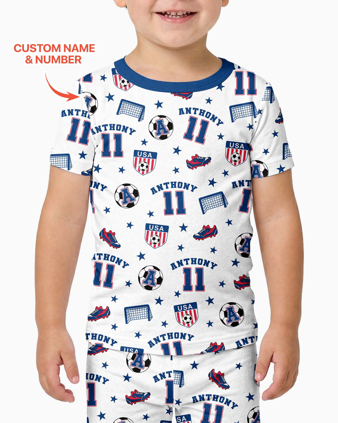 Custom Name Soccer Time Bamboo Two Piece Short Sleeve Pajama Set